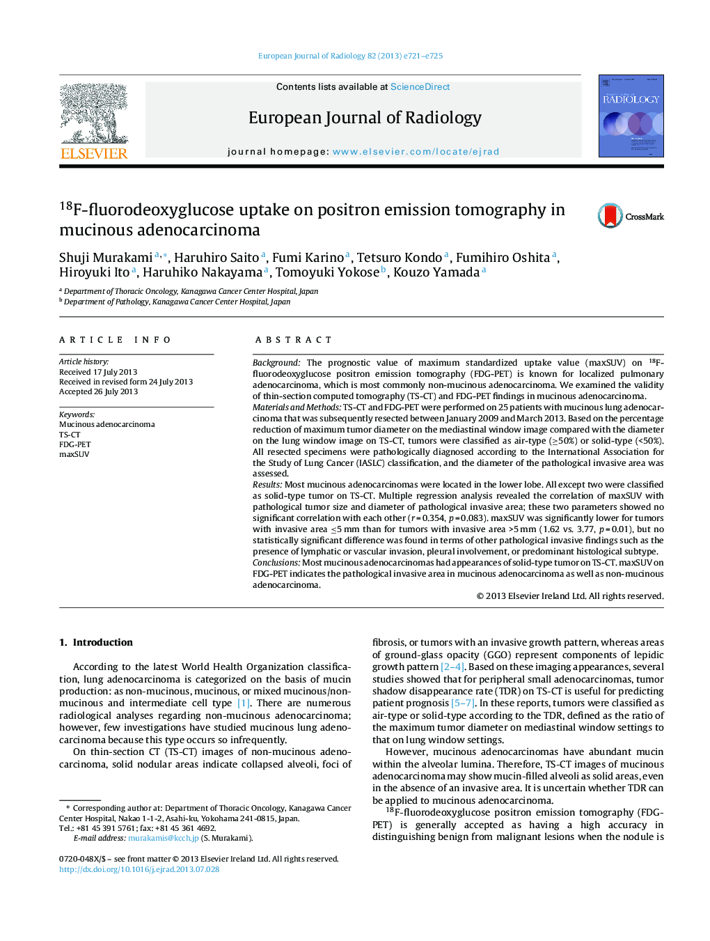 18F-fluorodeoxyglucose uptake on positron emission tomography in mucinous adenocarcinoma