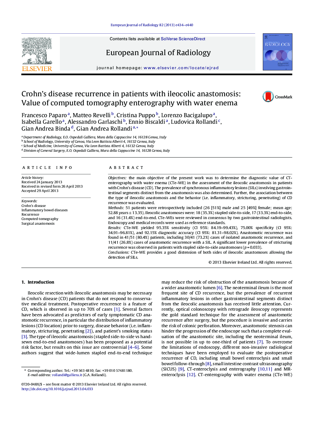 Crohn's disease recurrence in patients with ileocolic anastomosis: Value of computed tomography enterography with water enema