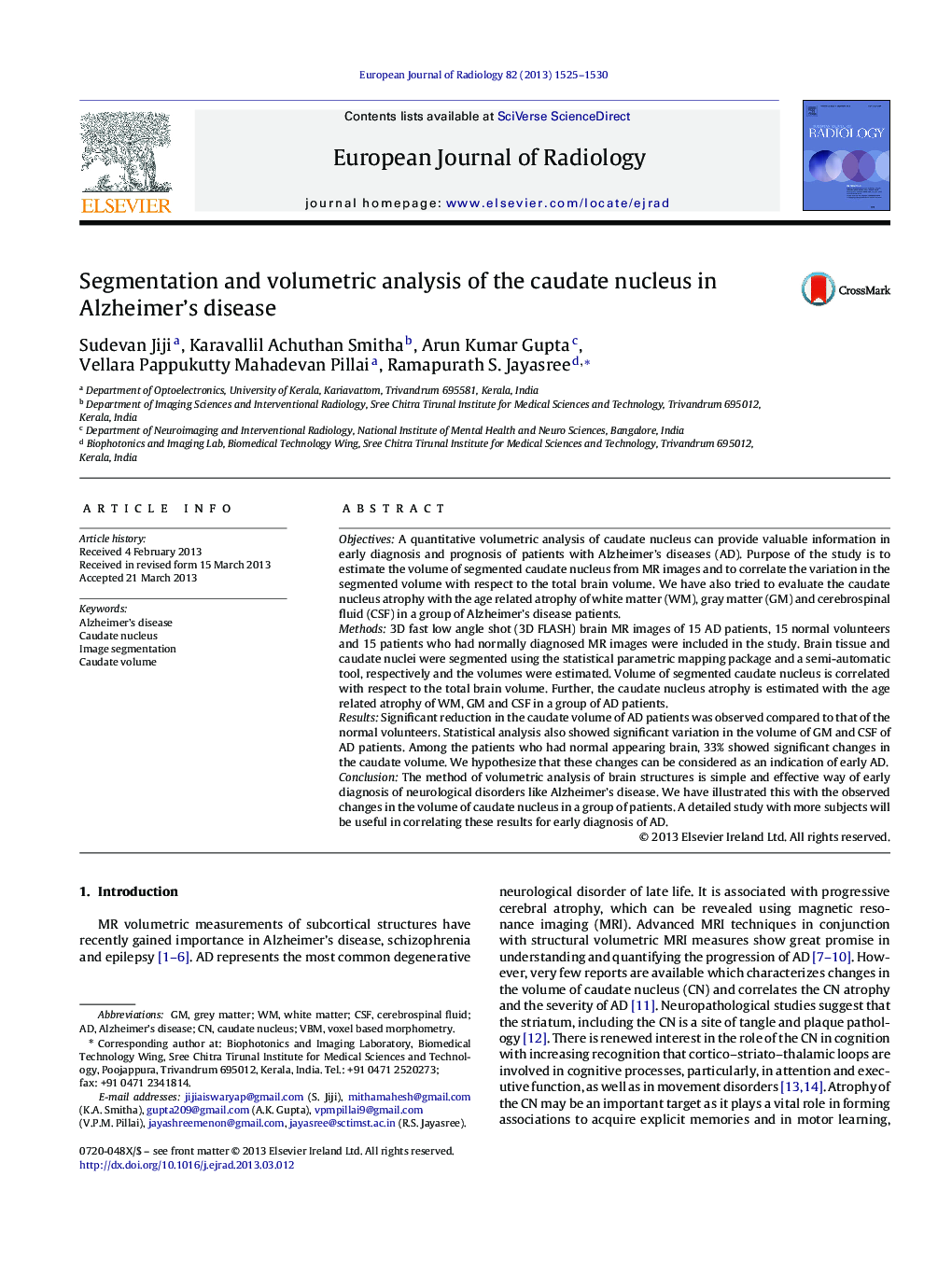 Segmentation and volumetric analysis of the caudate nucleus in Alzheimer's disease