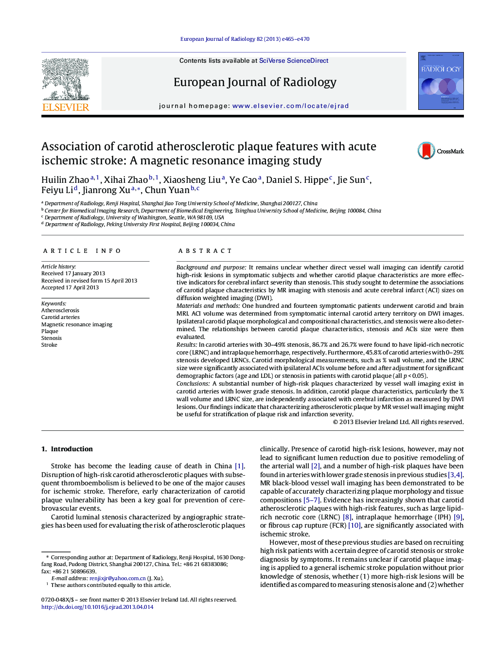 Association of carotid atherosclerotic plaque features with acute ischemic stroke: A magnetic resonance imaging study