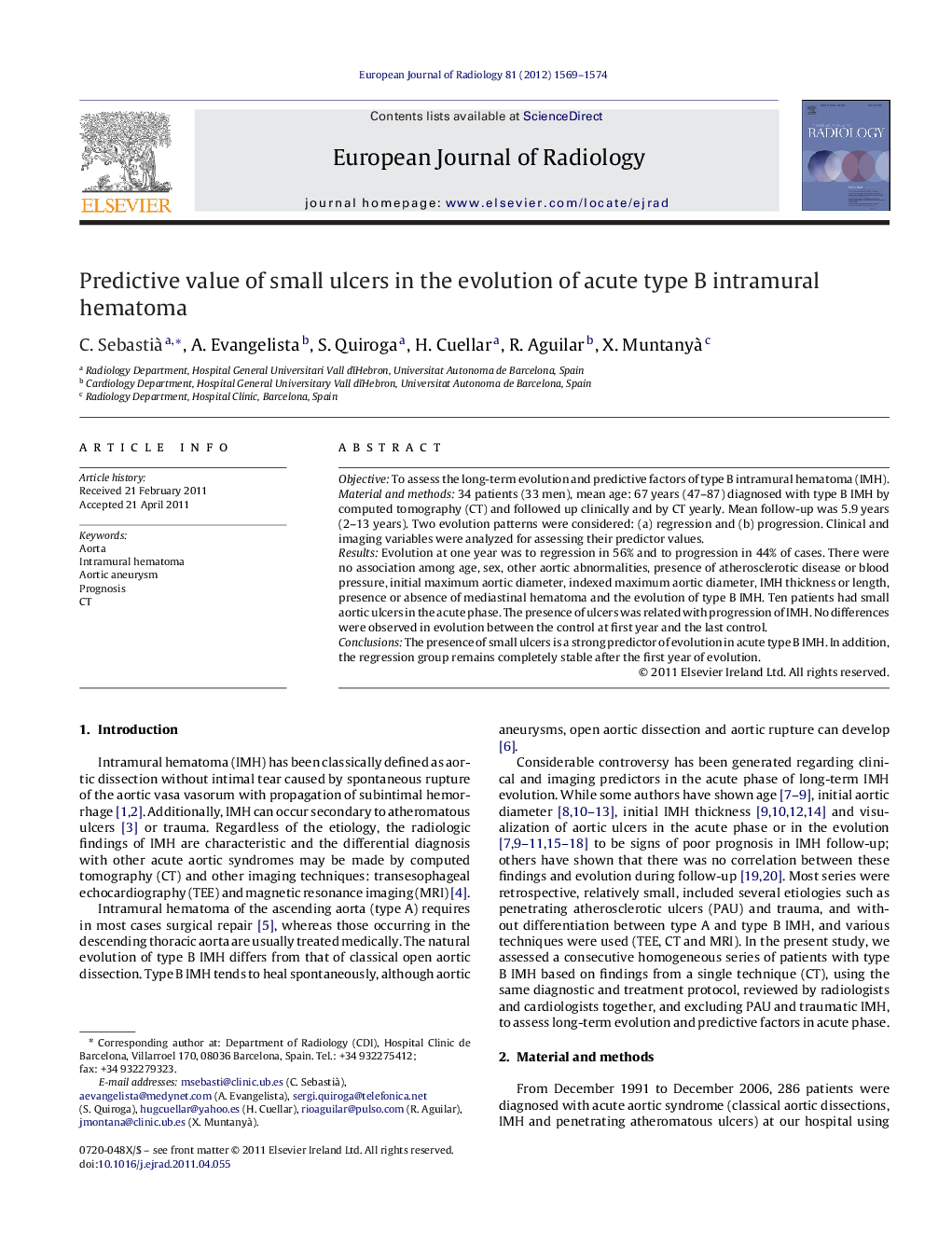 Predictive value of small ulcers in the evolution of acute type B intramural hematoma