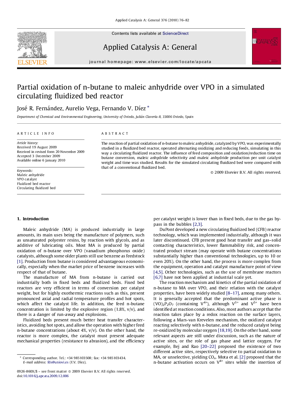 Partial oxidation of n-butane to maleic anhydride over VPO in a simulated circulating fluidized bed reactor