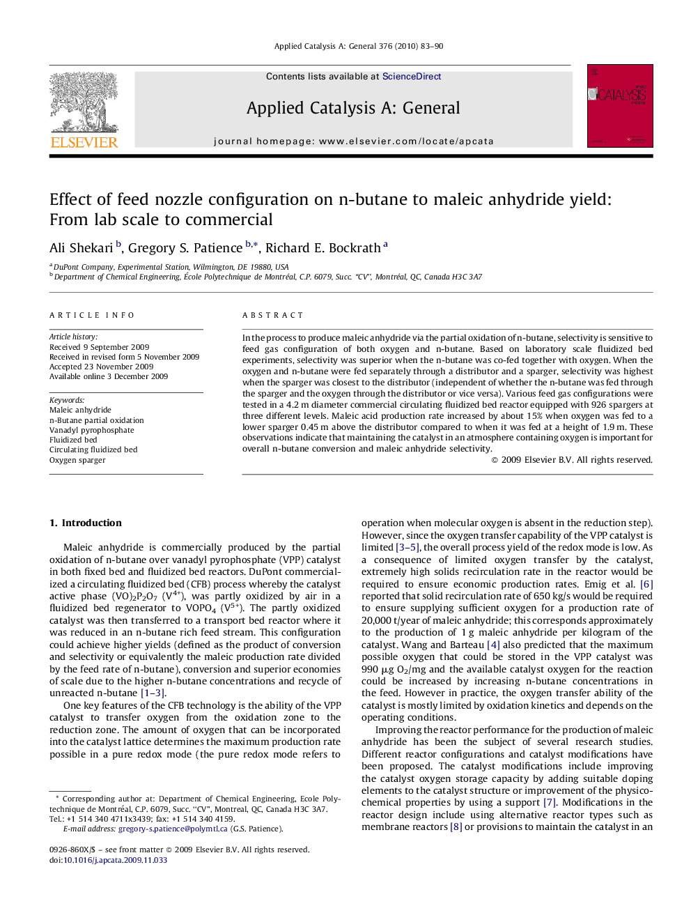 Effect of feed nozzle configuration on n-butane to maleic anhydride yield: From lab scale to commercial