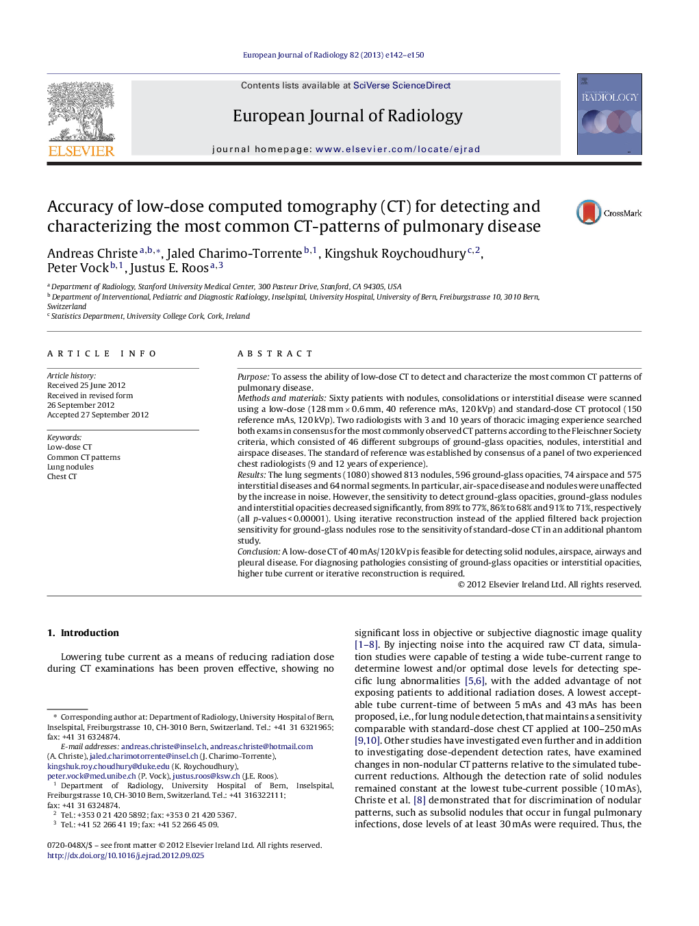 Accuracy of low-dose computed tomography (CT) for detecting and characterizing the most common CT-patterns of pulmonary disease