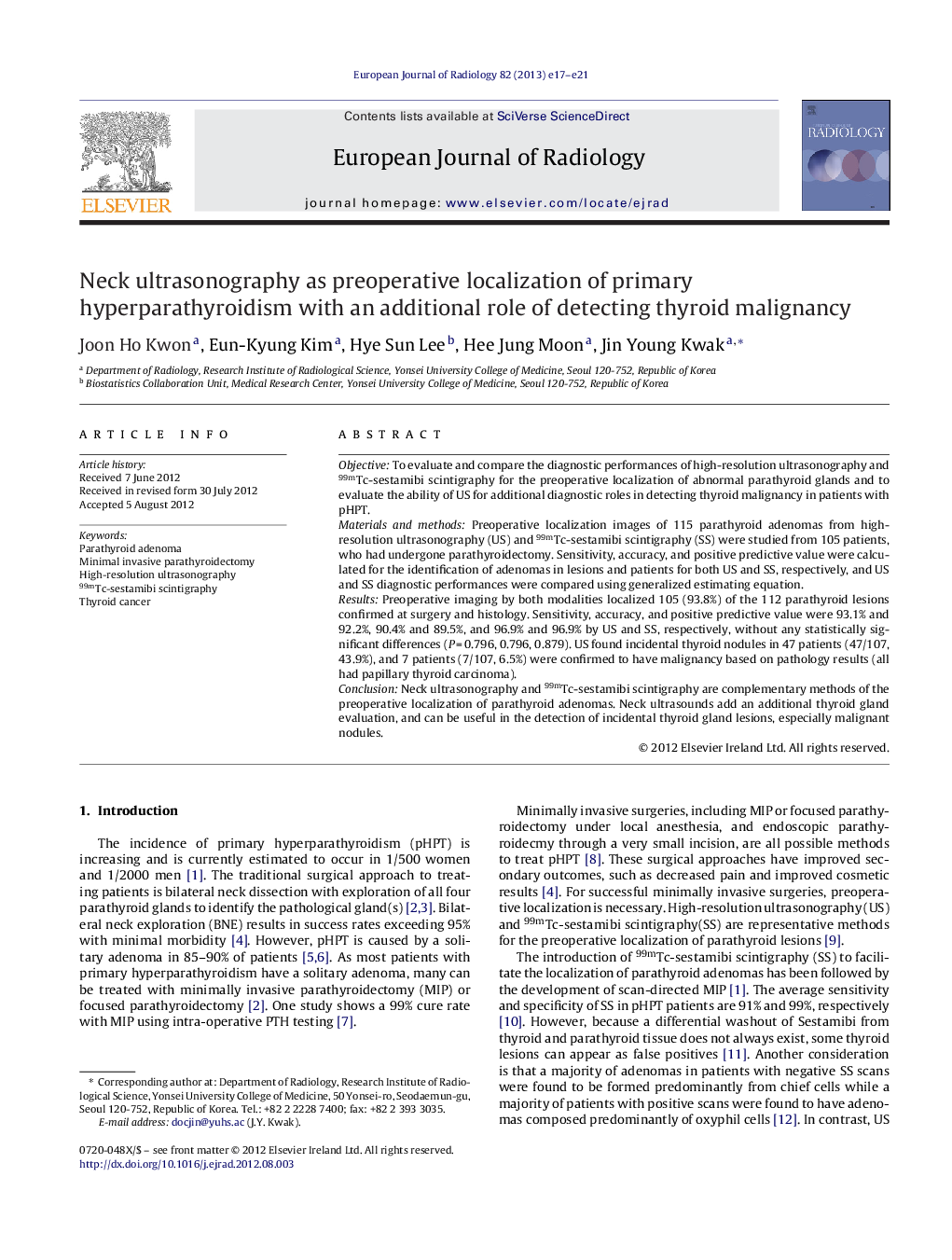 Neck ultrasonography as preoperative localization of primary hyperparathyroidism with an additional role of detecting thyroid malignancy