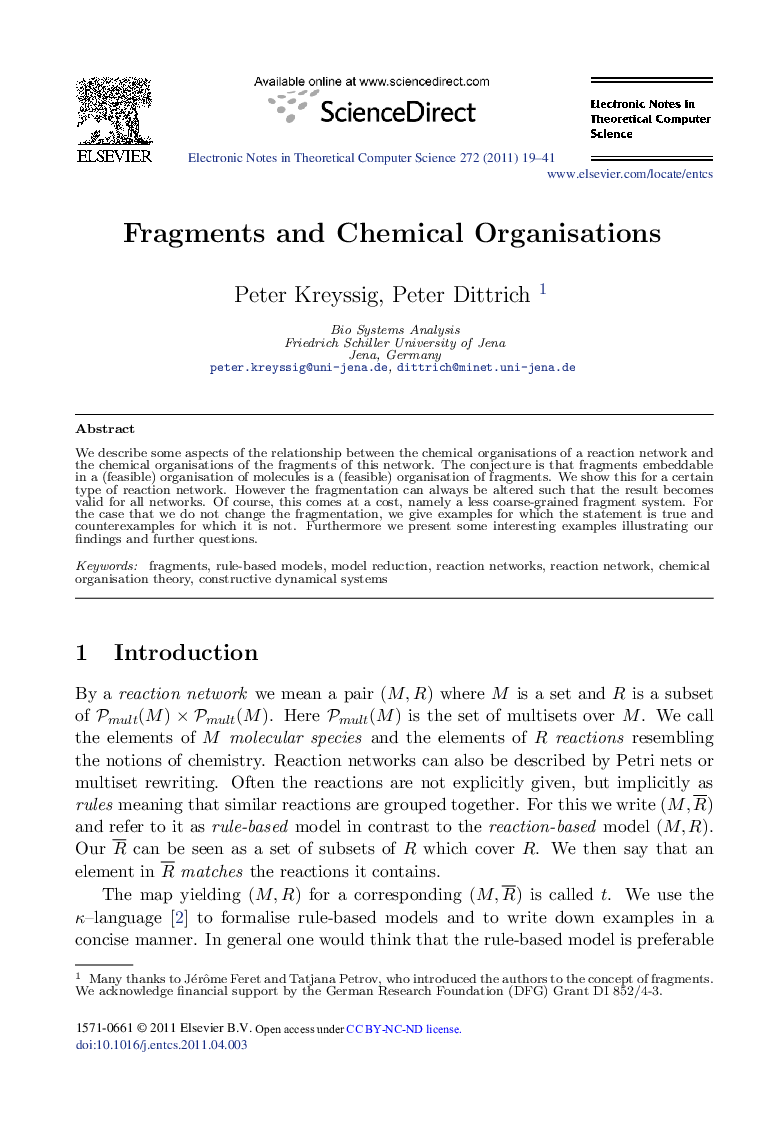 Fragments and Chemical Organisations