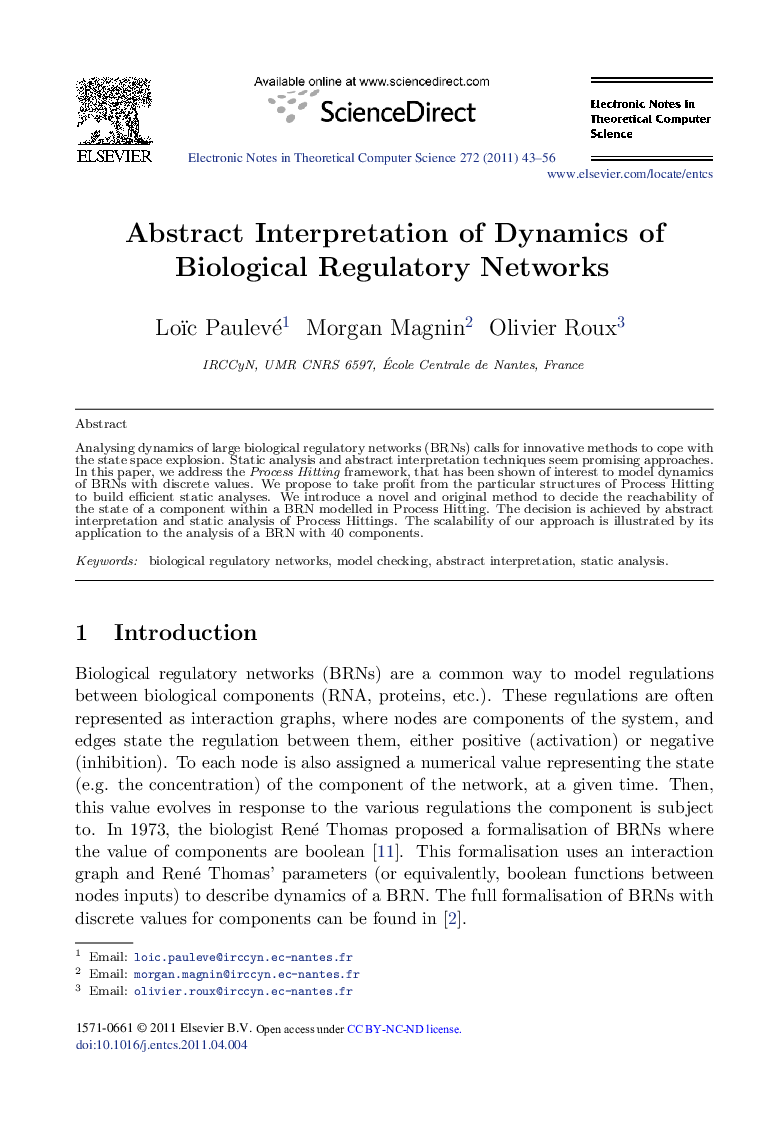 Abstract Interpretation of Dynamics of Biological Regulatory Networks