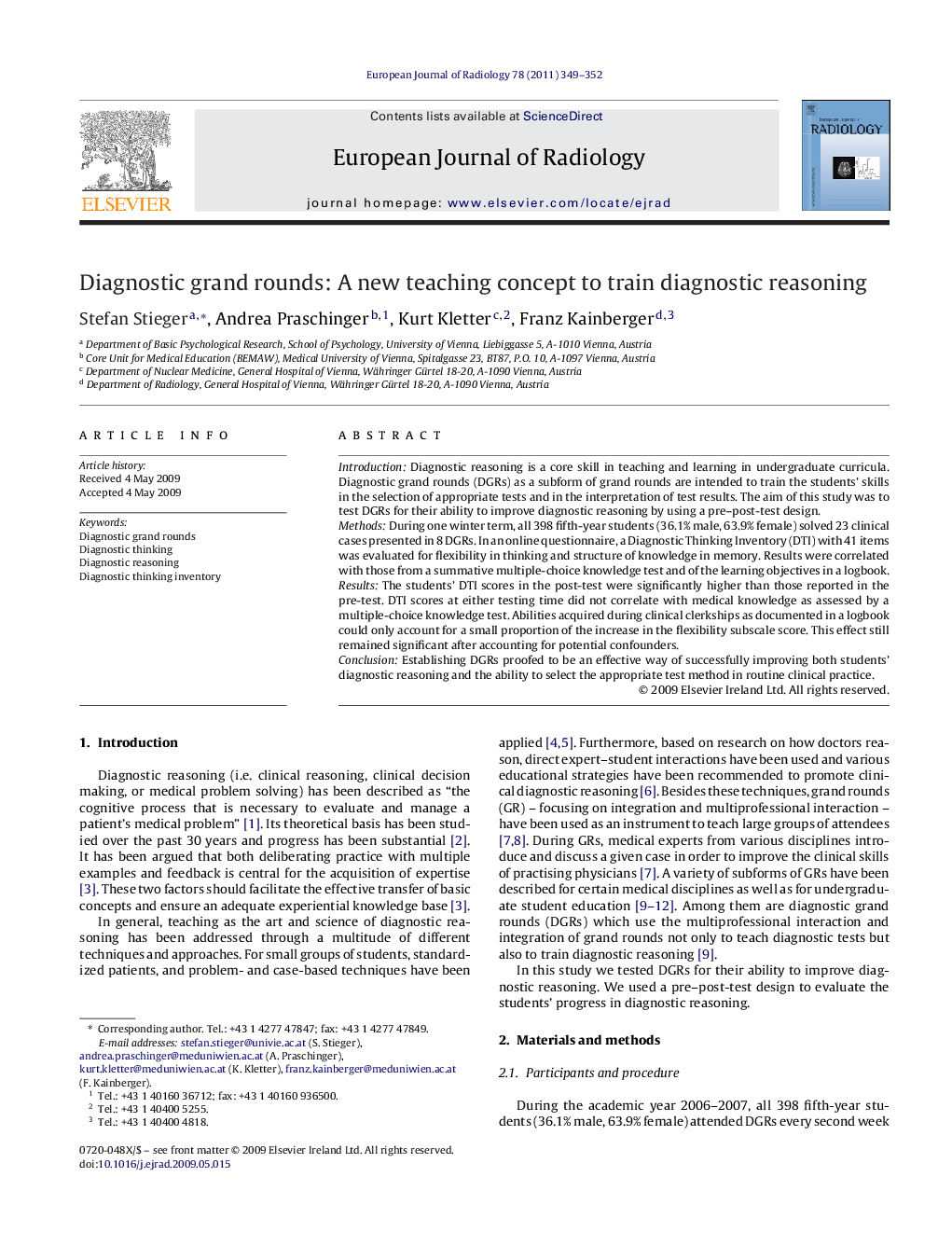 Diagnostic grand rounds: A new teaching concept to train diagnostic reasoning