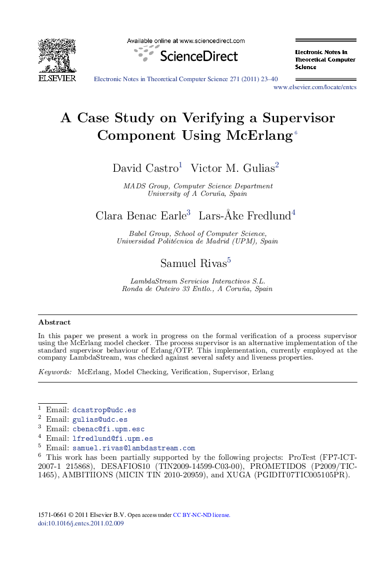 A Case Study on Verifying a Supervisor Component Using McErlang 