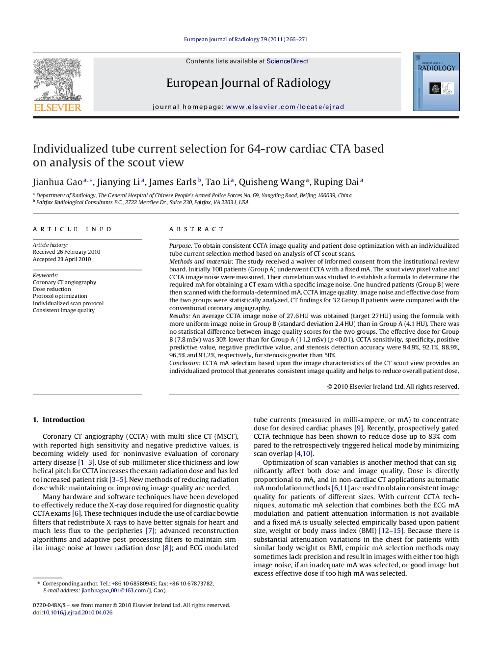 Individualized tube current selection for 64-row cardiac CTA based on analysis of the scout view