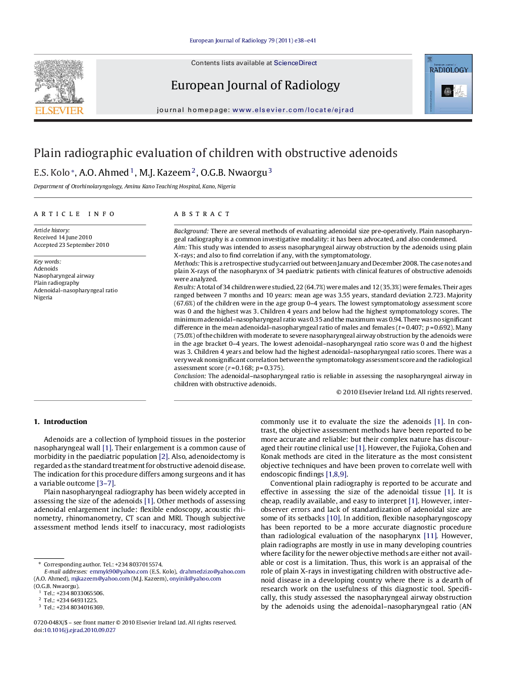 Plain radiographic evaluation of children with obstructive adenoids