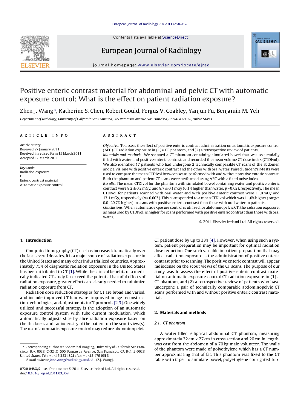 Positive enteric contrast material for abdominal and pelvic CT with automatic exposure control: What is the effect on patient radiation exposure?