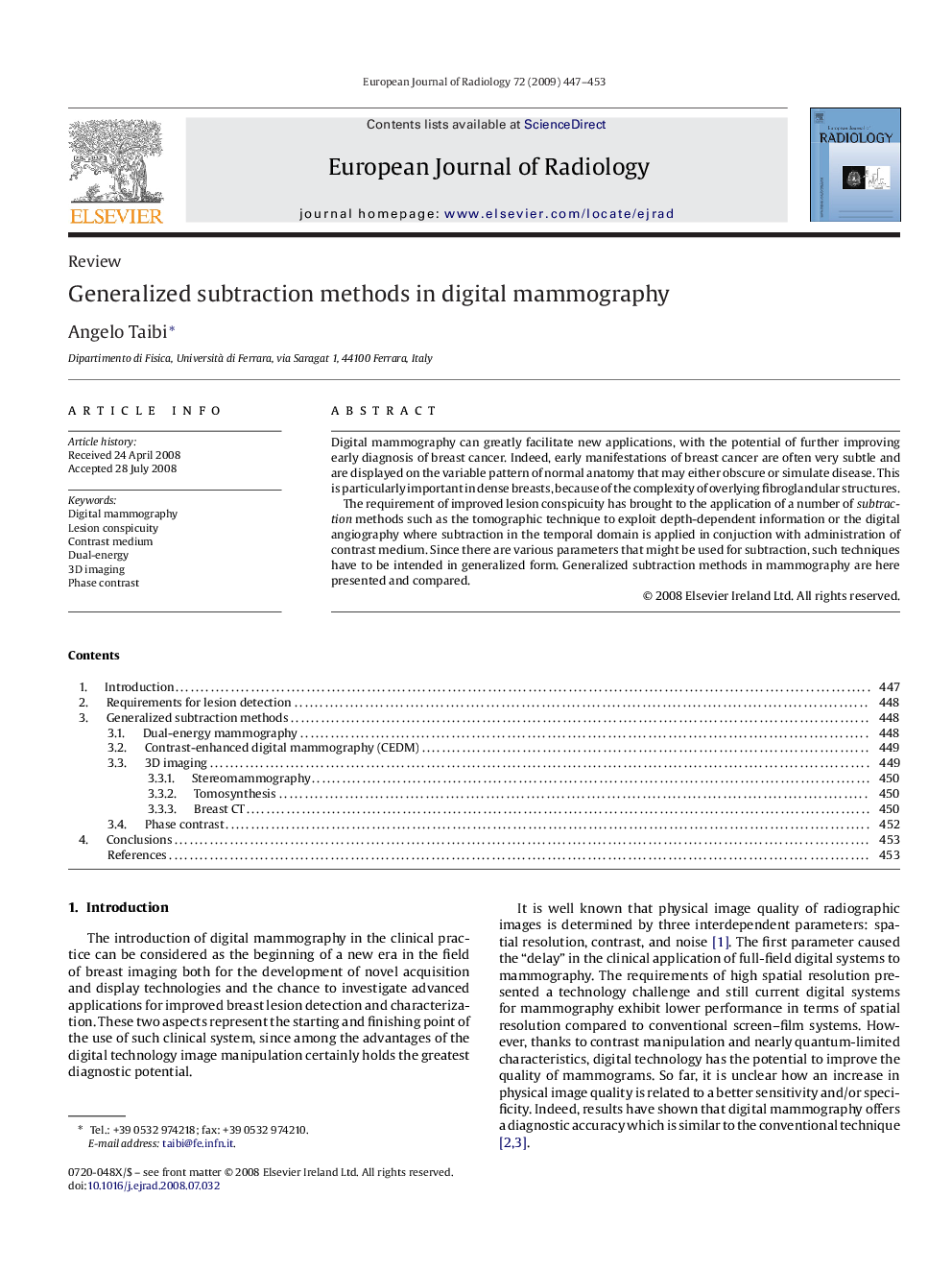 Generalized subtraction methods in digital mammography