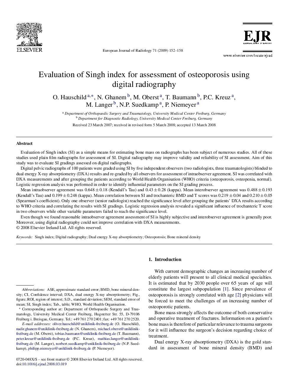 Evaluation of Singh index for assessment of osteoporosis using digital radiography