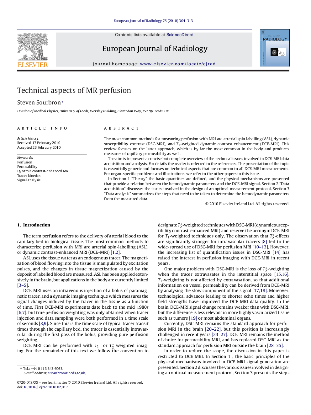 Technical aspects of MR perfusion