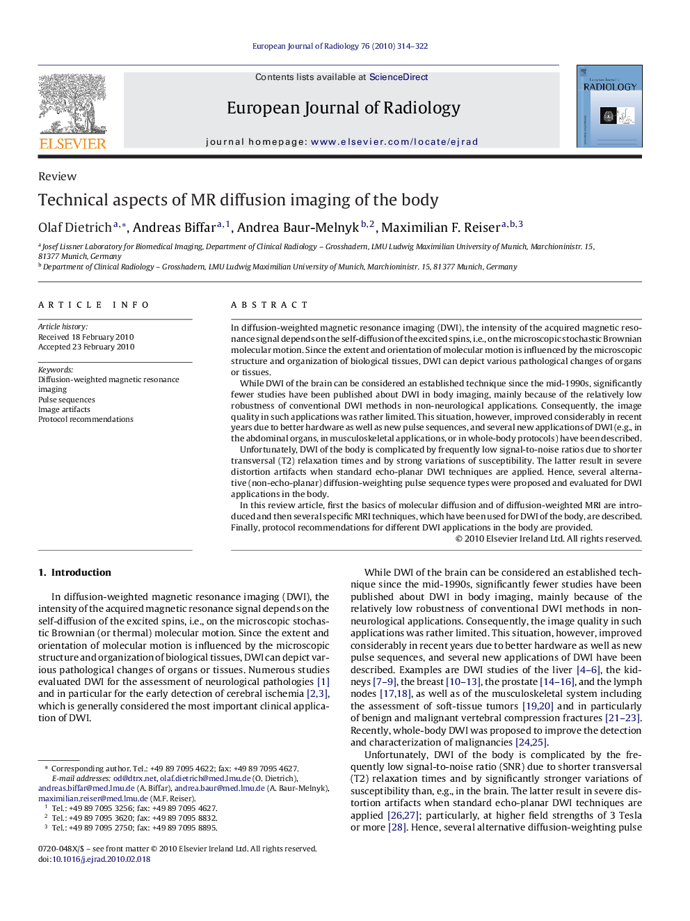 Technical aspects of MR diffusion imaging of the body