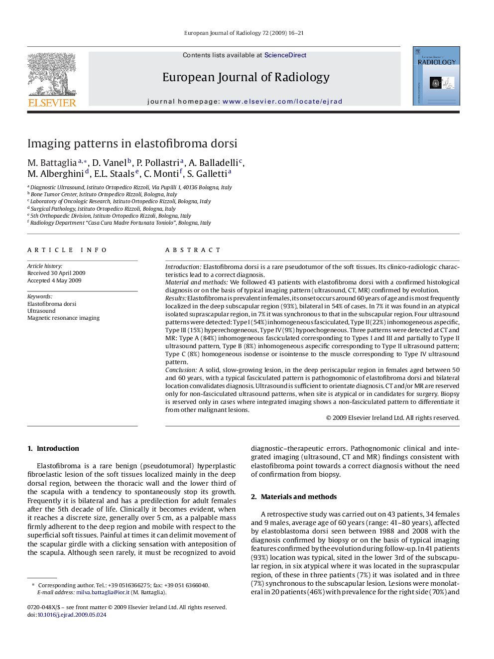 Imaging patterns in elastofibroma dorsi