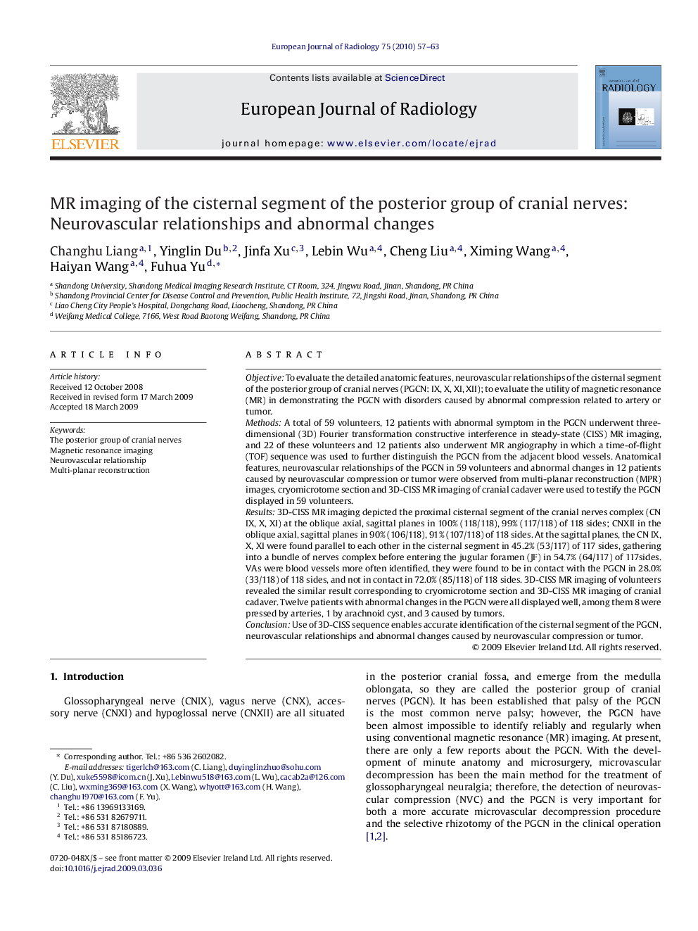 MR imaging of the cisternal segment of the posterior group of cranial nerves: Neurovascular relationships and abnormal changes