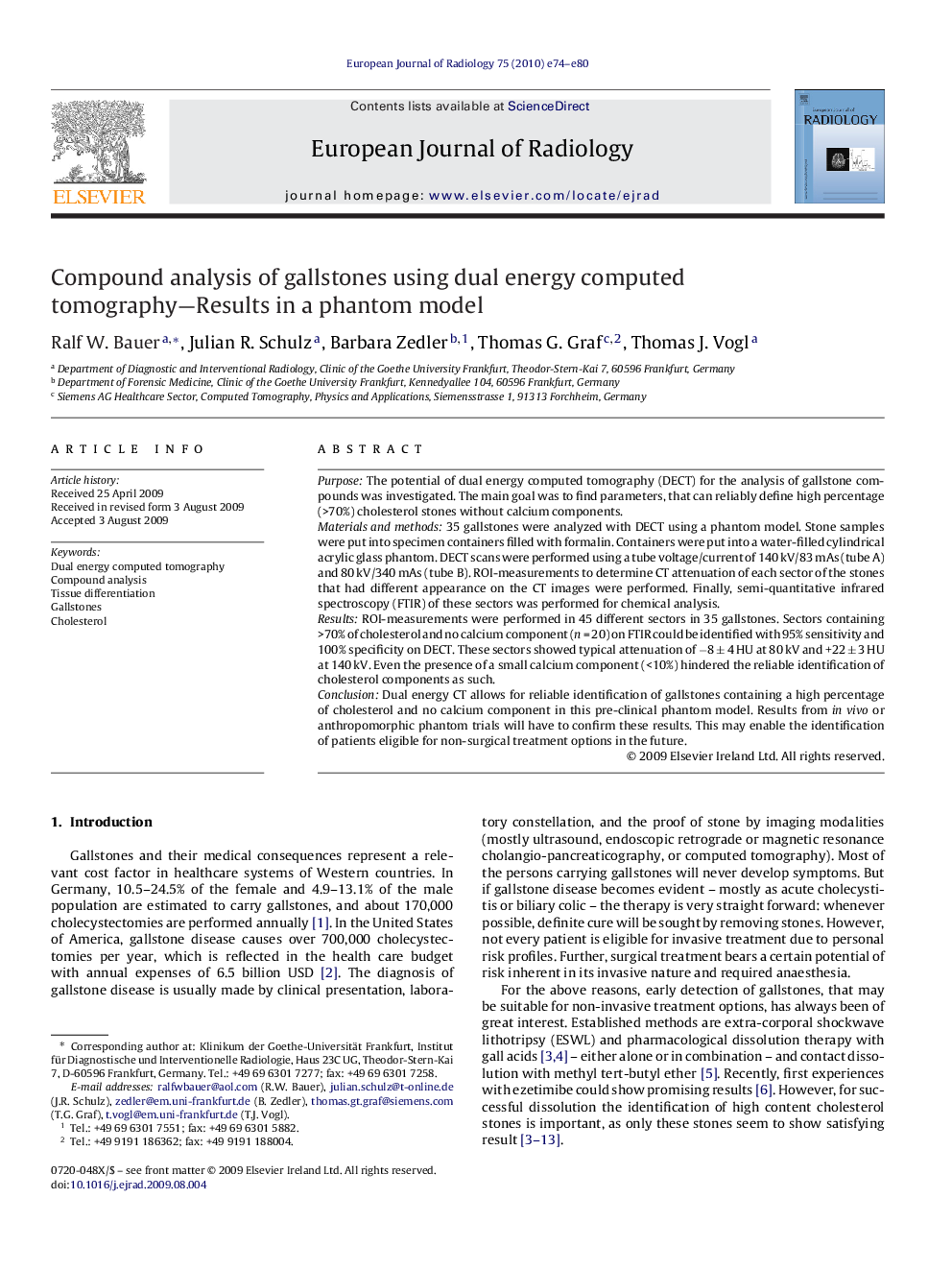 Compound analysis of gallstones using dual energy computed tomography—Results in a phantom model