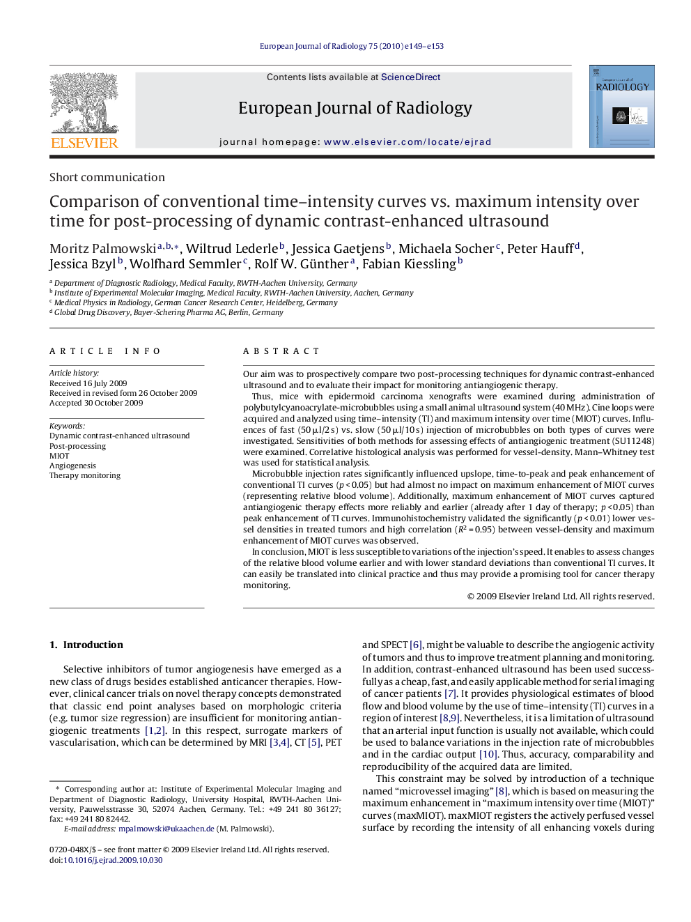 Comparison of conventional time–intensity curves vs. maximum intensity over time for post-processing of dynamic contrast-enhanced ultrasound