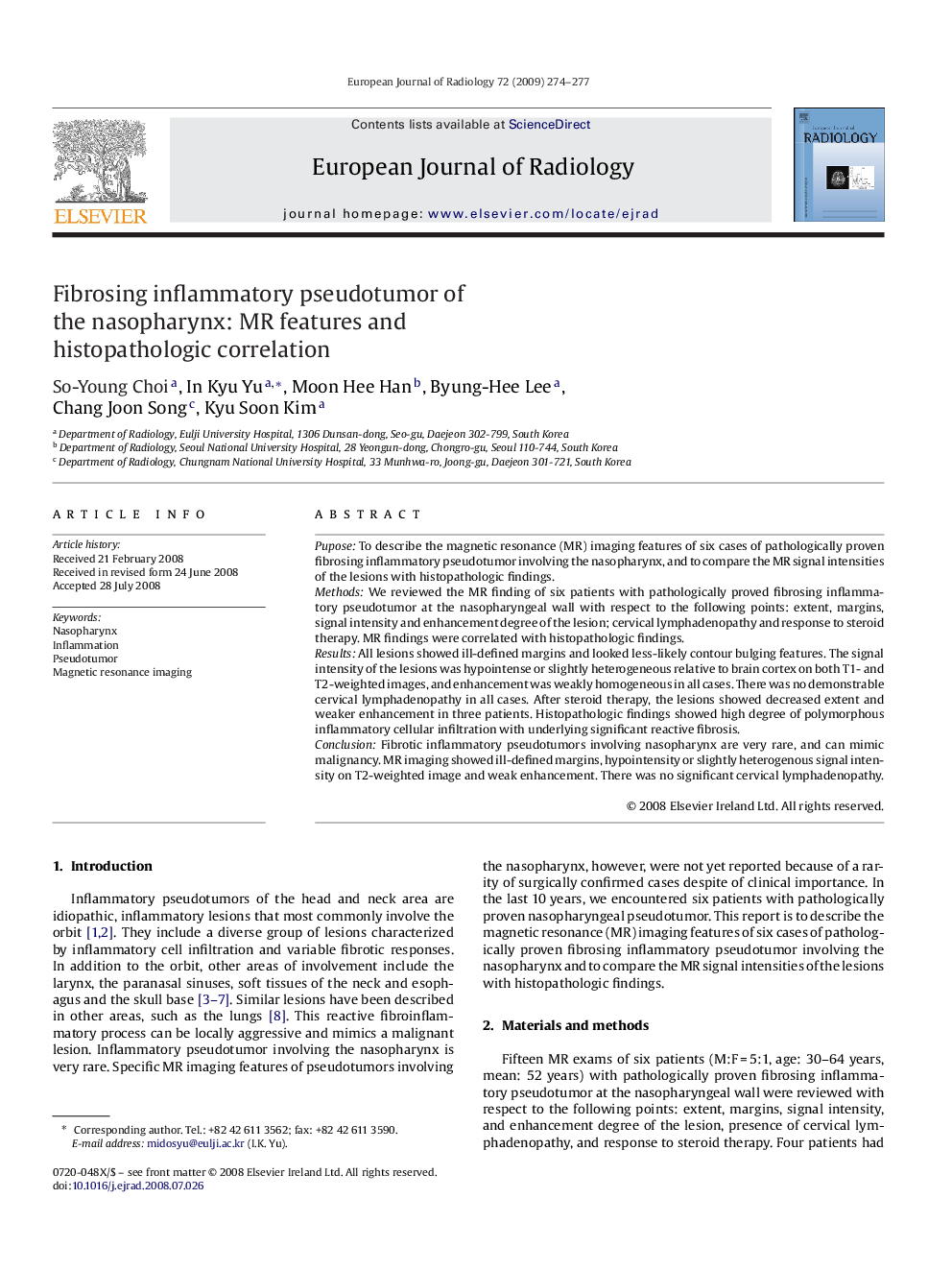 Fibrosing inflammatory pseudotumor of the nasopharynx: MR features and histopathologic correlation