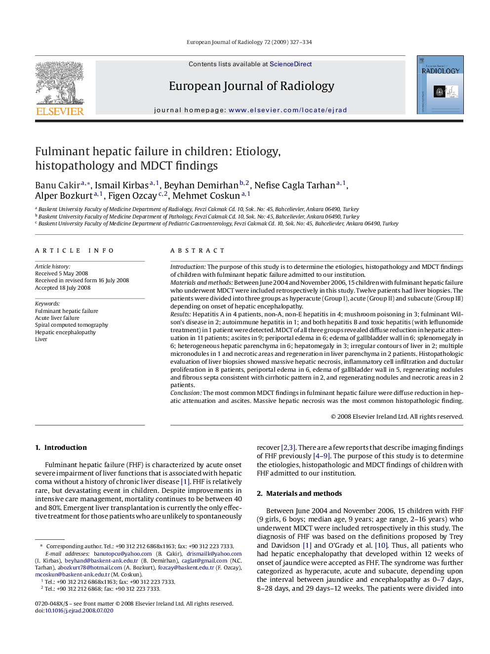 Fulminant hepatic failure in children: Etiology, histopathology and MDCT findings