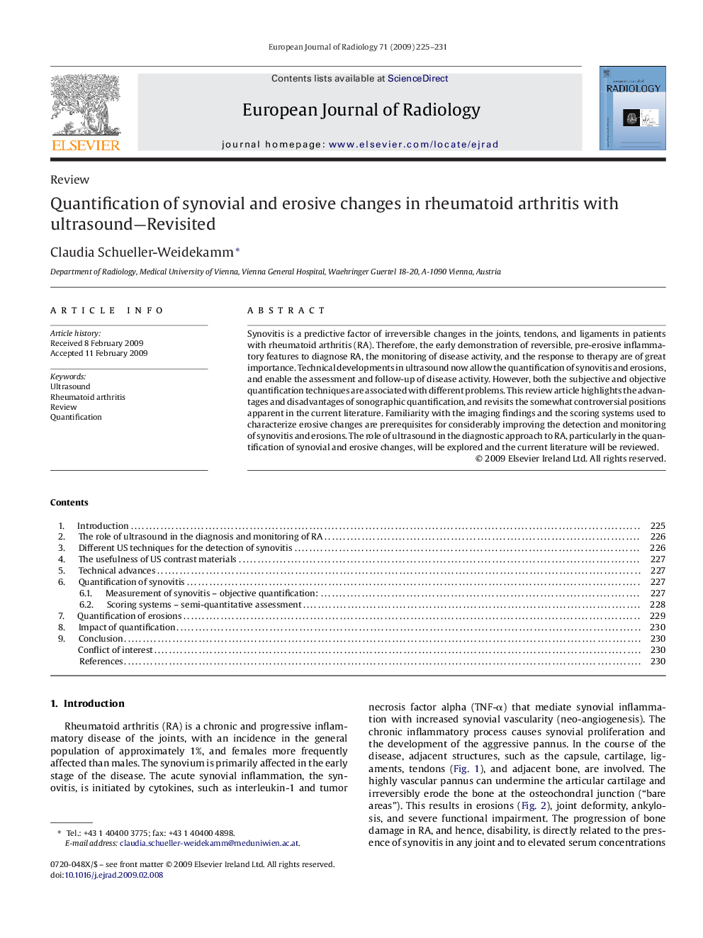 Quantification of synovial and erosive changes in rheumatoid arthritis with ultrasound—Revisited