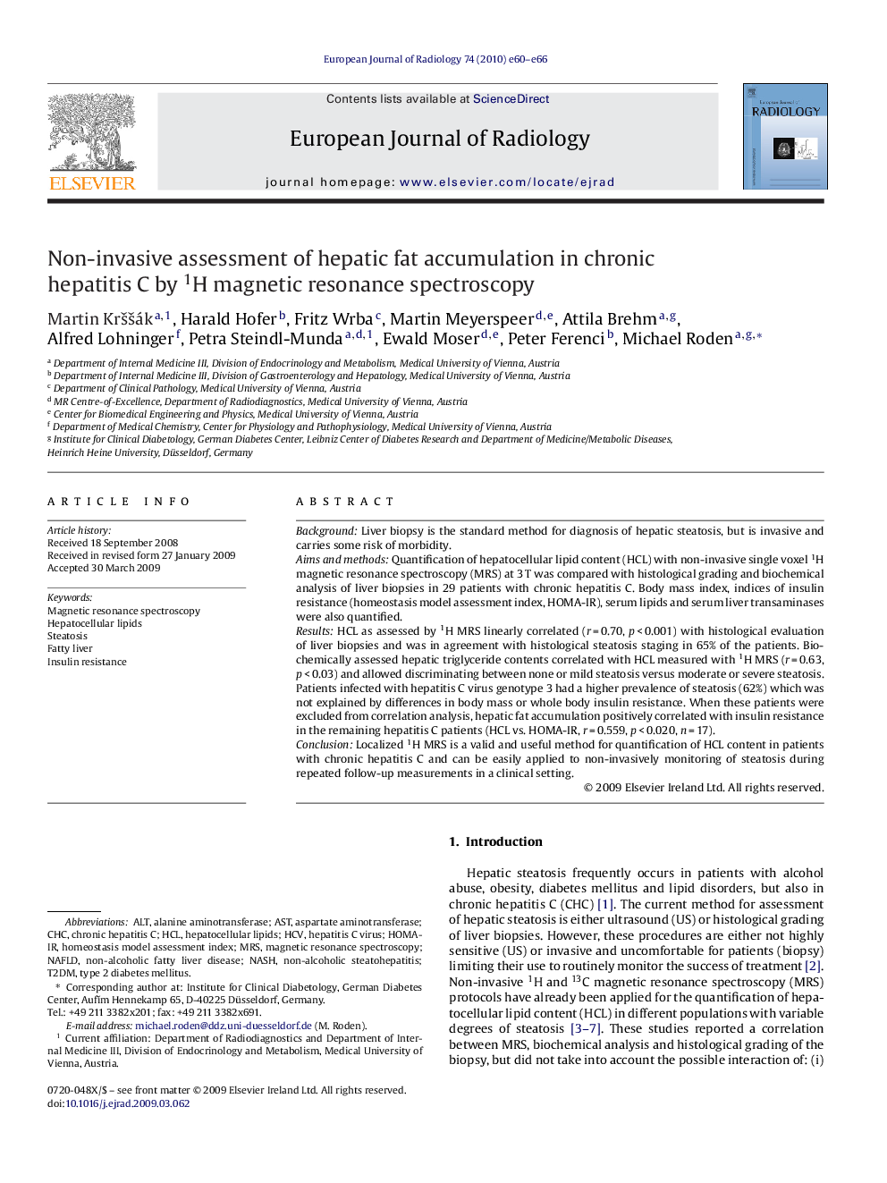 Non-invasive assessment of hepatic fat accumulation in chronic hepatitis C by 1H magnetic resonance spectroscopy