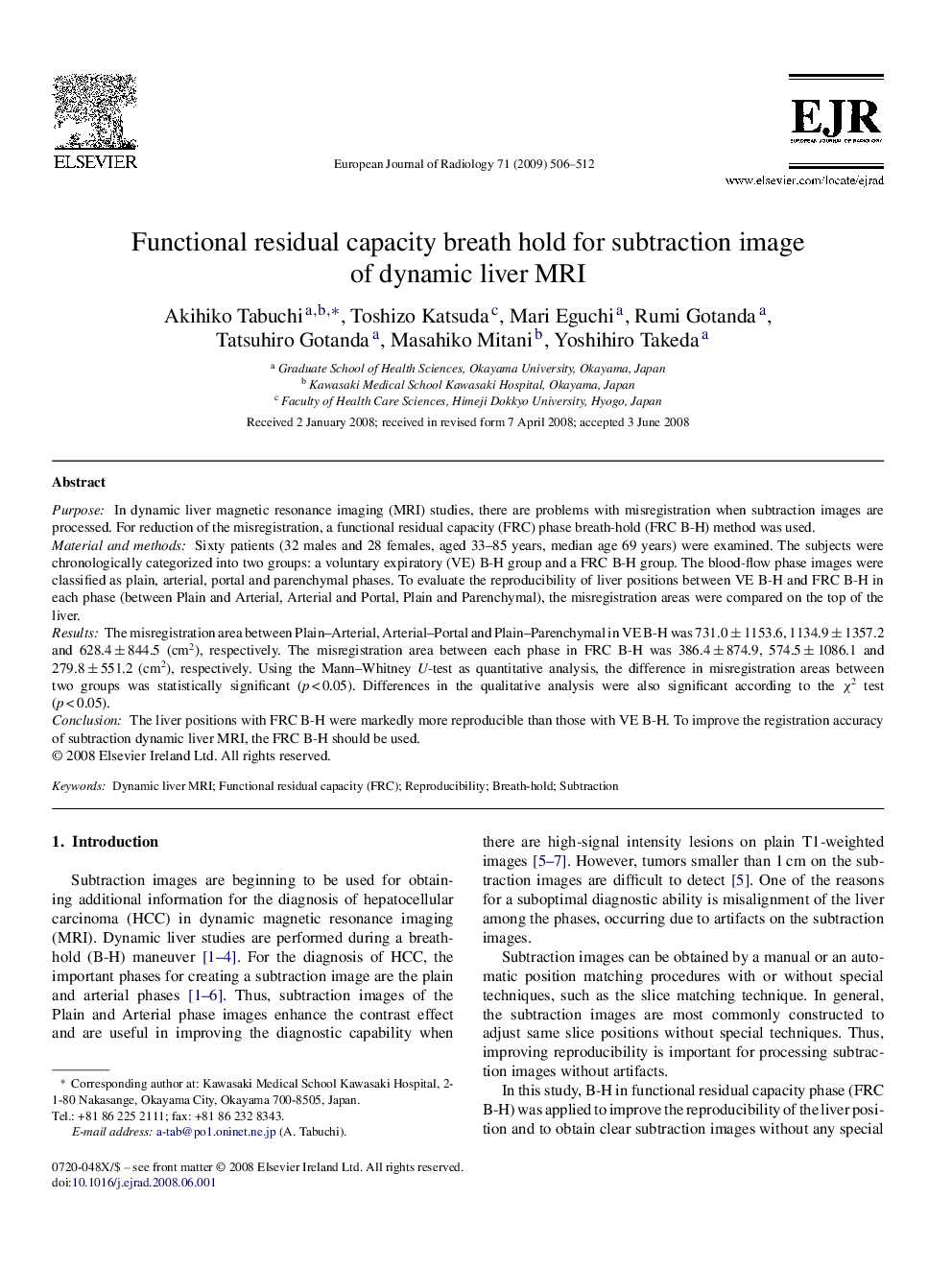 Functional residual capacity breath hold for subtraction image of dynamic liver MRI