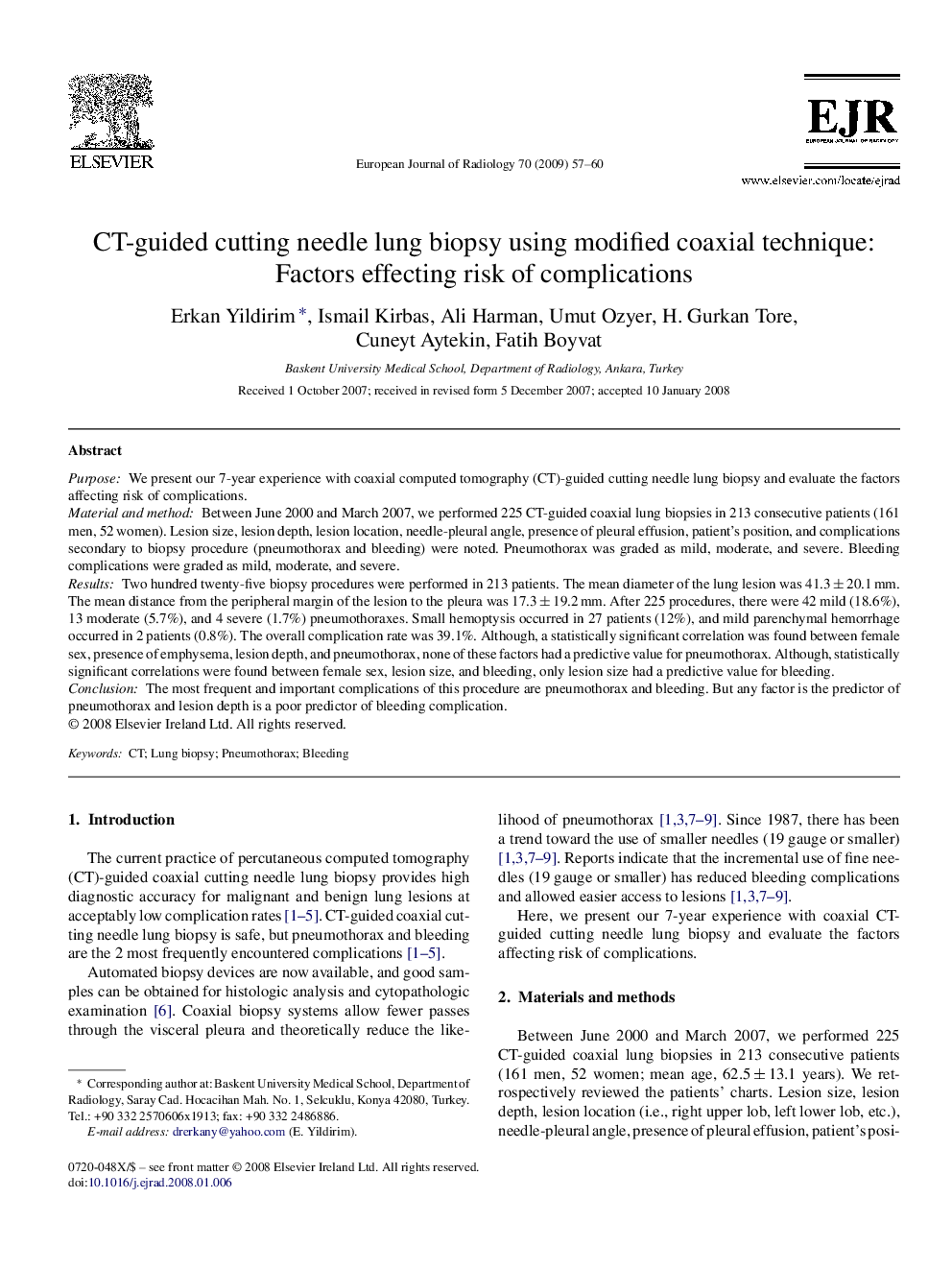 CT-guided cutting needle lung biopsy using modified coaxial technique: Factors effecting risk of complications