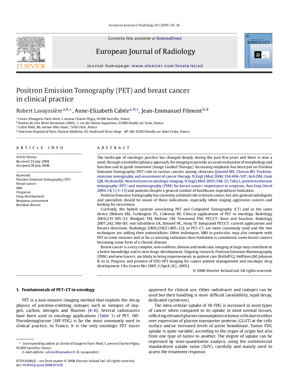 Positron Emission Tomography (PET) and breast cancer in clinical practice