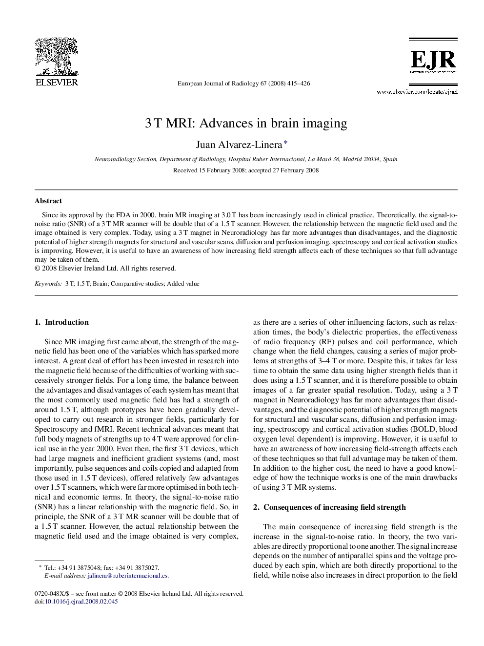 3 T MRI: Advances in brain imaging