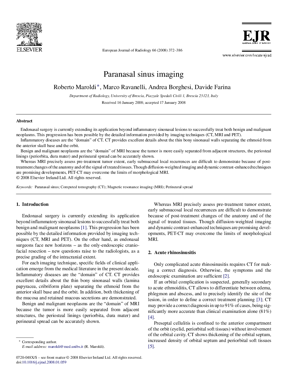 Paranasal sinus imaging