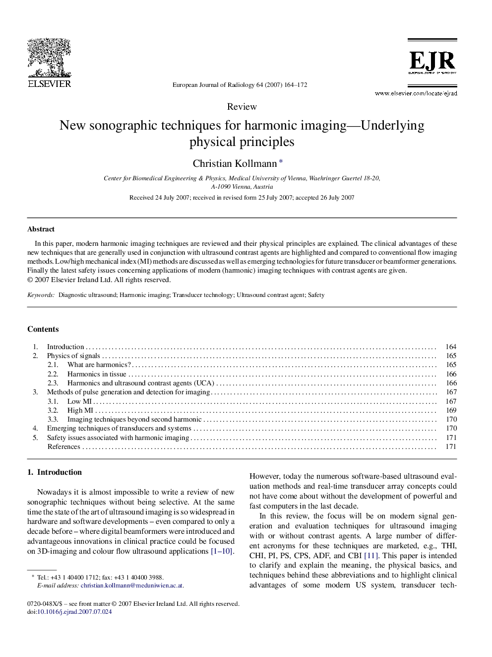 New sonographic techniques for harmonic imaging—Underlying physical principles