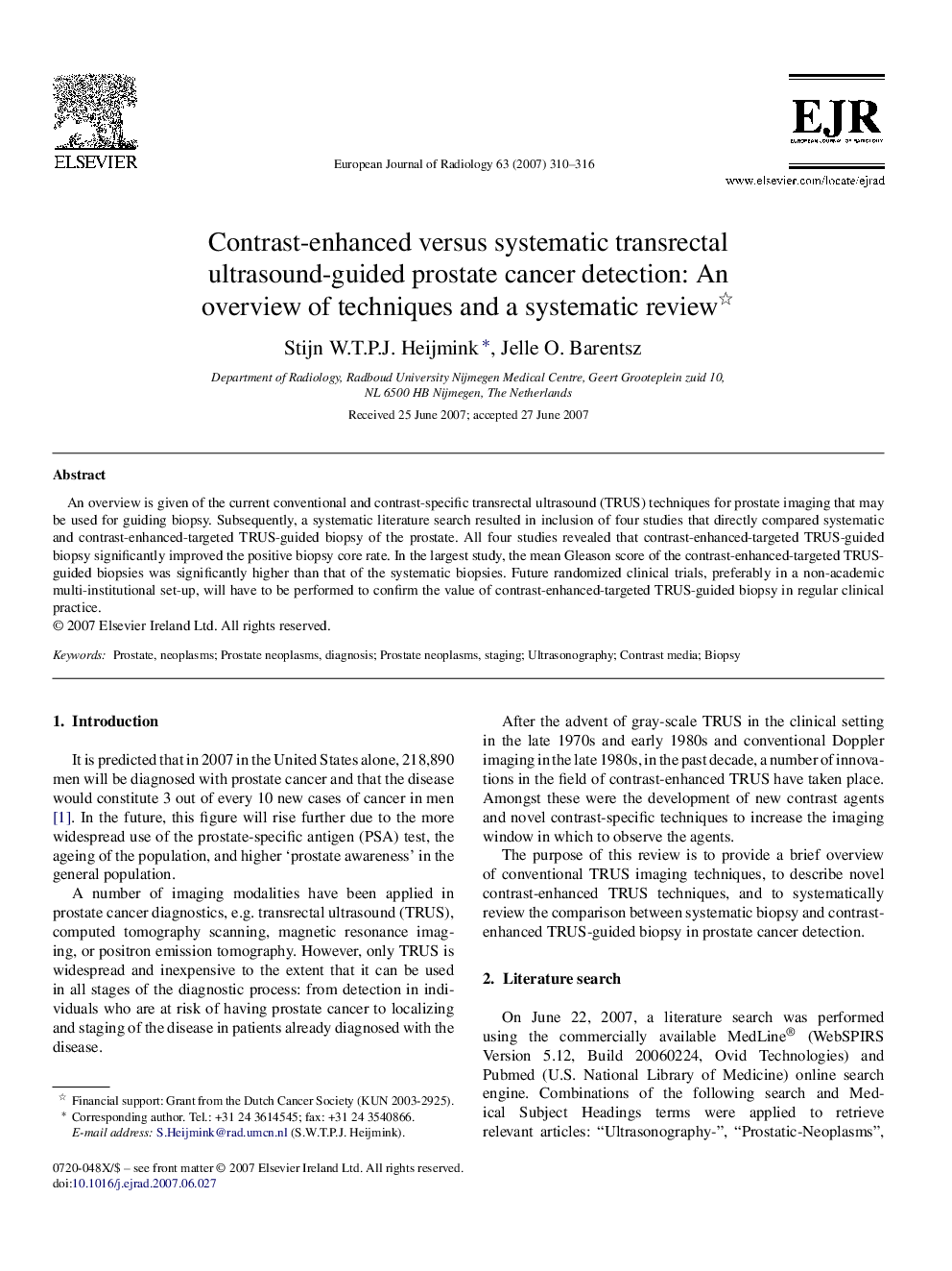 Contrast-enhanced versus systematic transrectal ultrasound-guided prostate cancer detection: An overview of techniques and a systematic review 