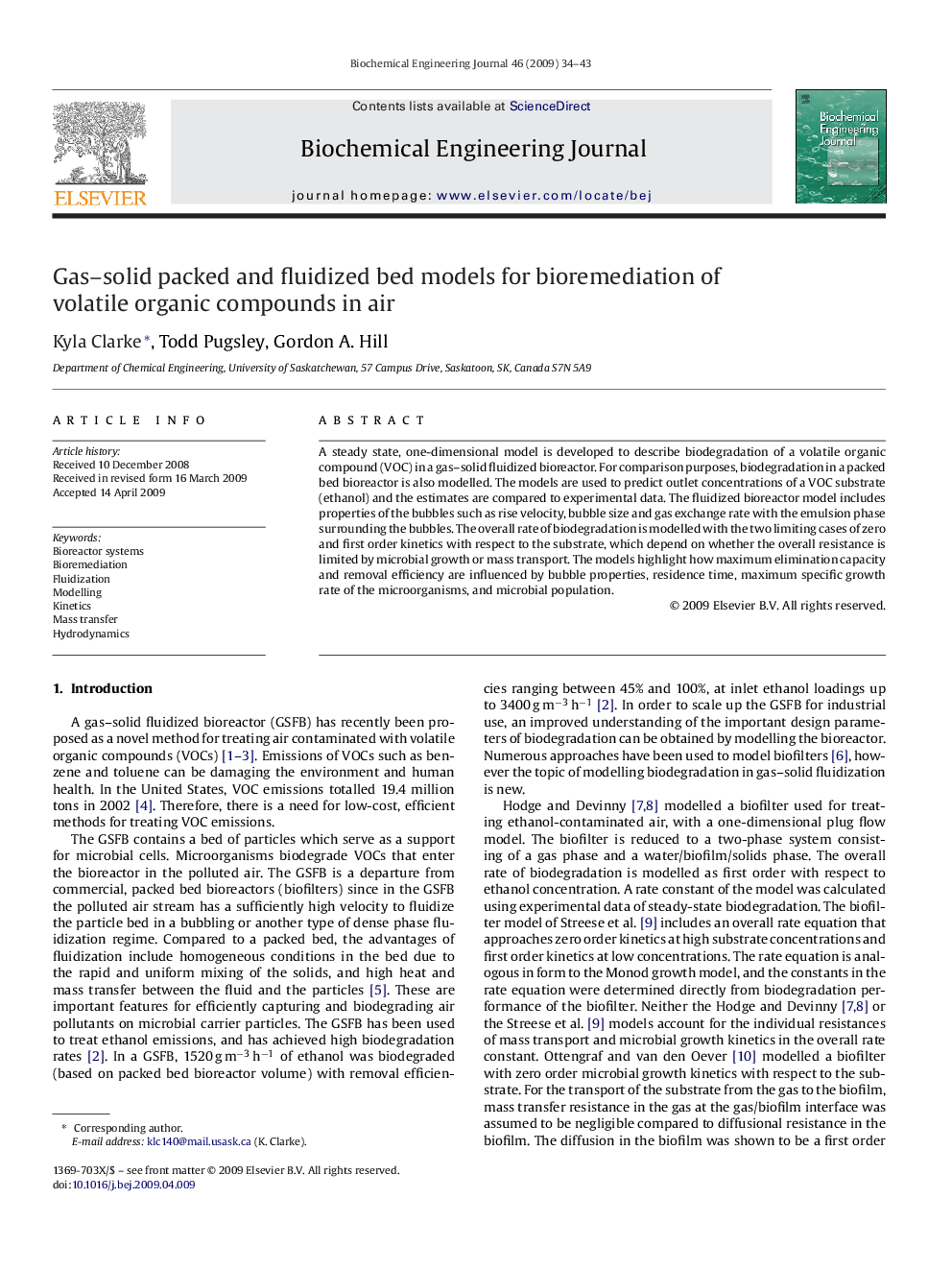 Gas–solid packed and fluidized bed models for bioremediation of volatile organic compounds in air