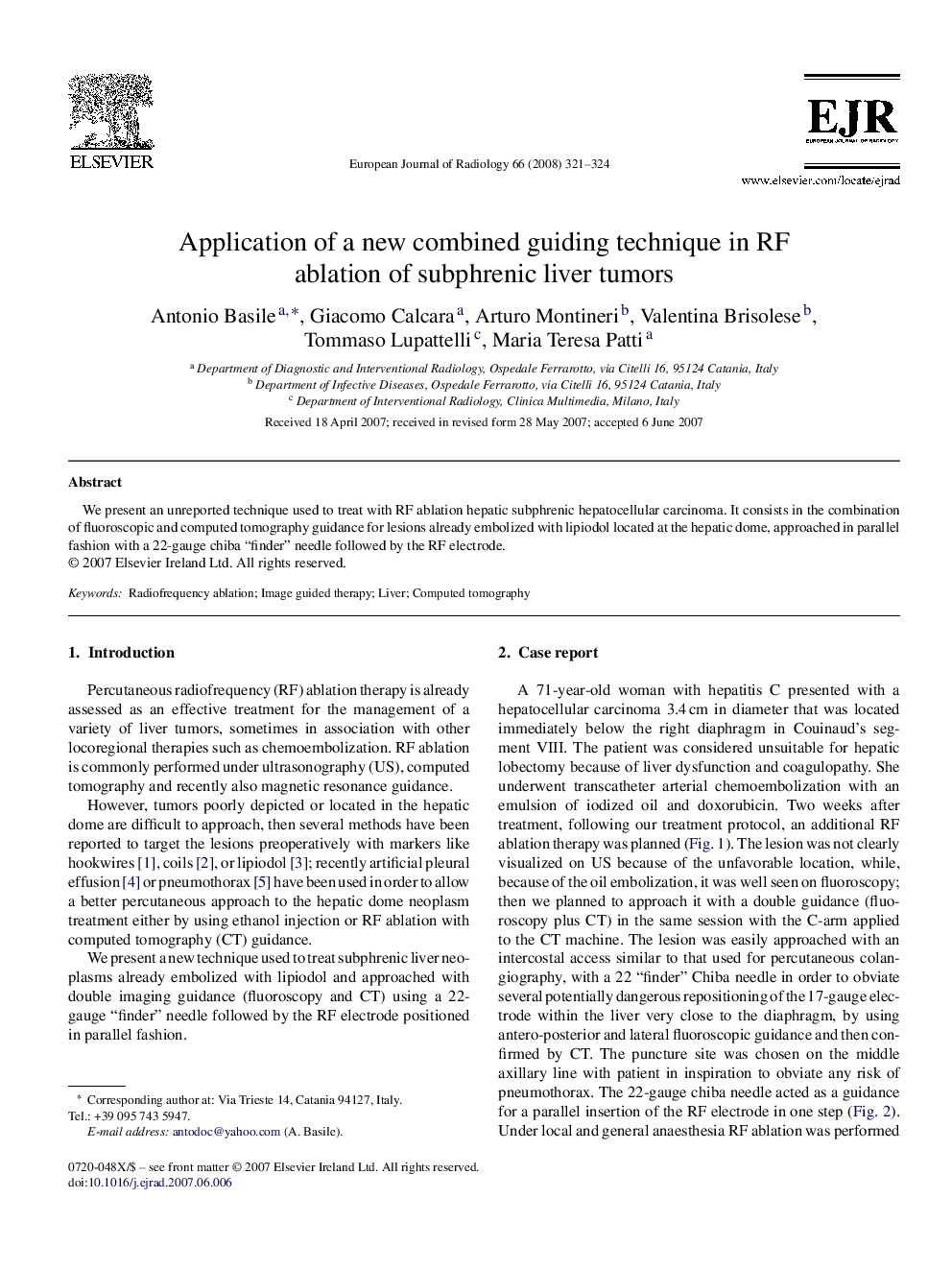 Application of a new combined guiding technique in RF ablation of subphrenic liver tumors