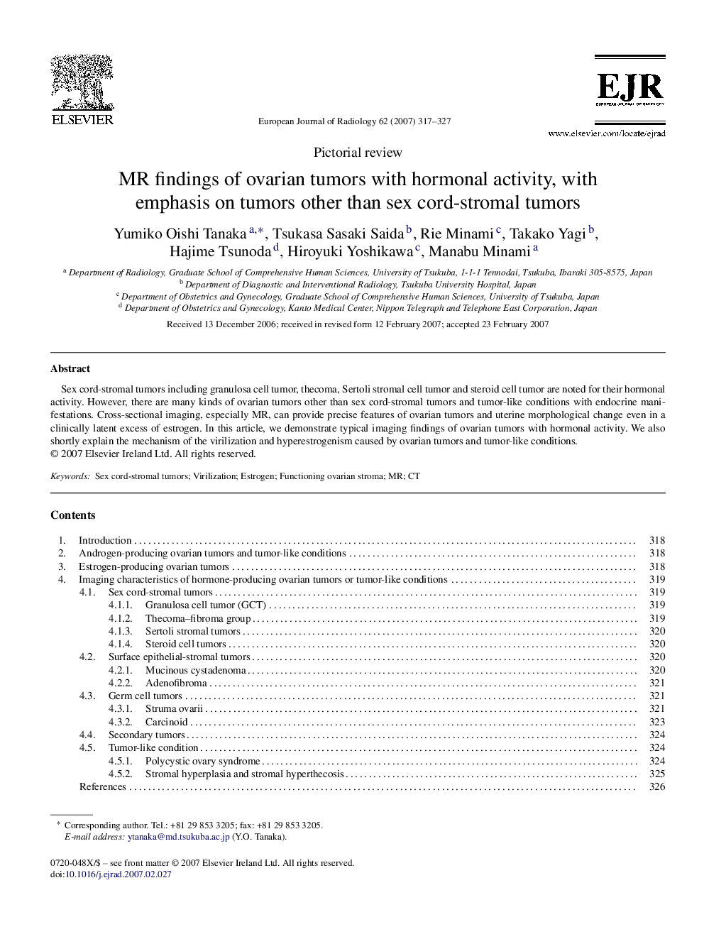 MR findings of ovarian tumors with hormonal activity, with emphasis on tumors other than sex cord-stromal tumors