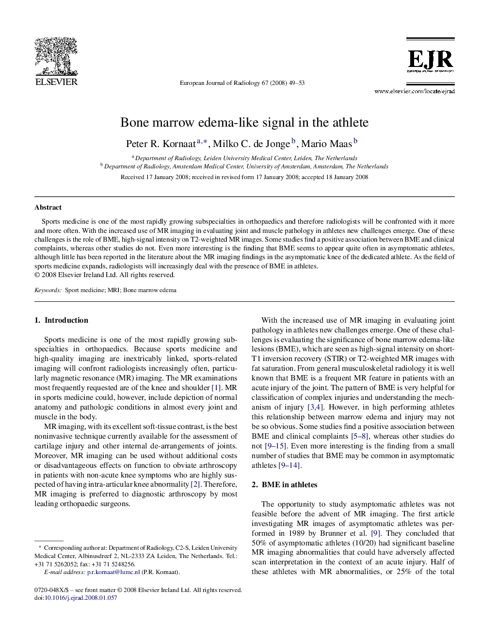 Bone marrow edema-like signal in the athlete