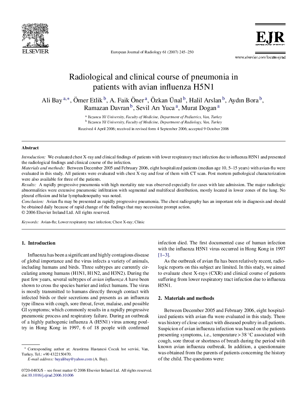 Radiological and clinical course of pneumonia in patients with avian influenza H5N1