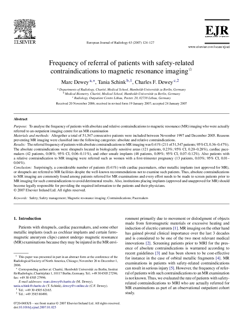 Frequency of referral of patients with safety-related contraindications to magnetic resonance imaging 