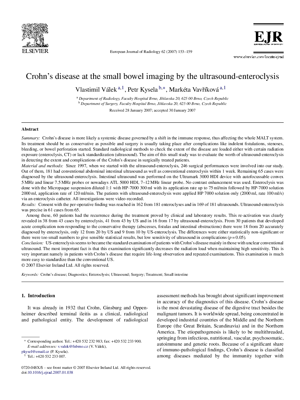 Crohn's disease at the small bowel imaging by the ultrasound-enteroclysis