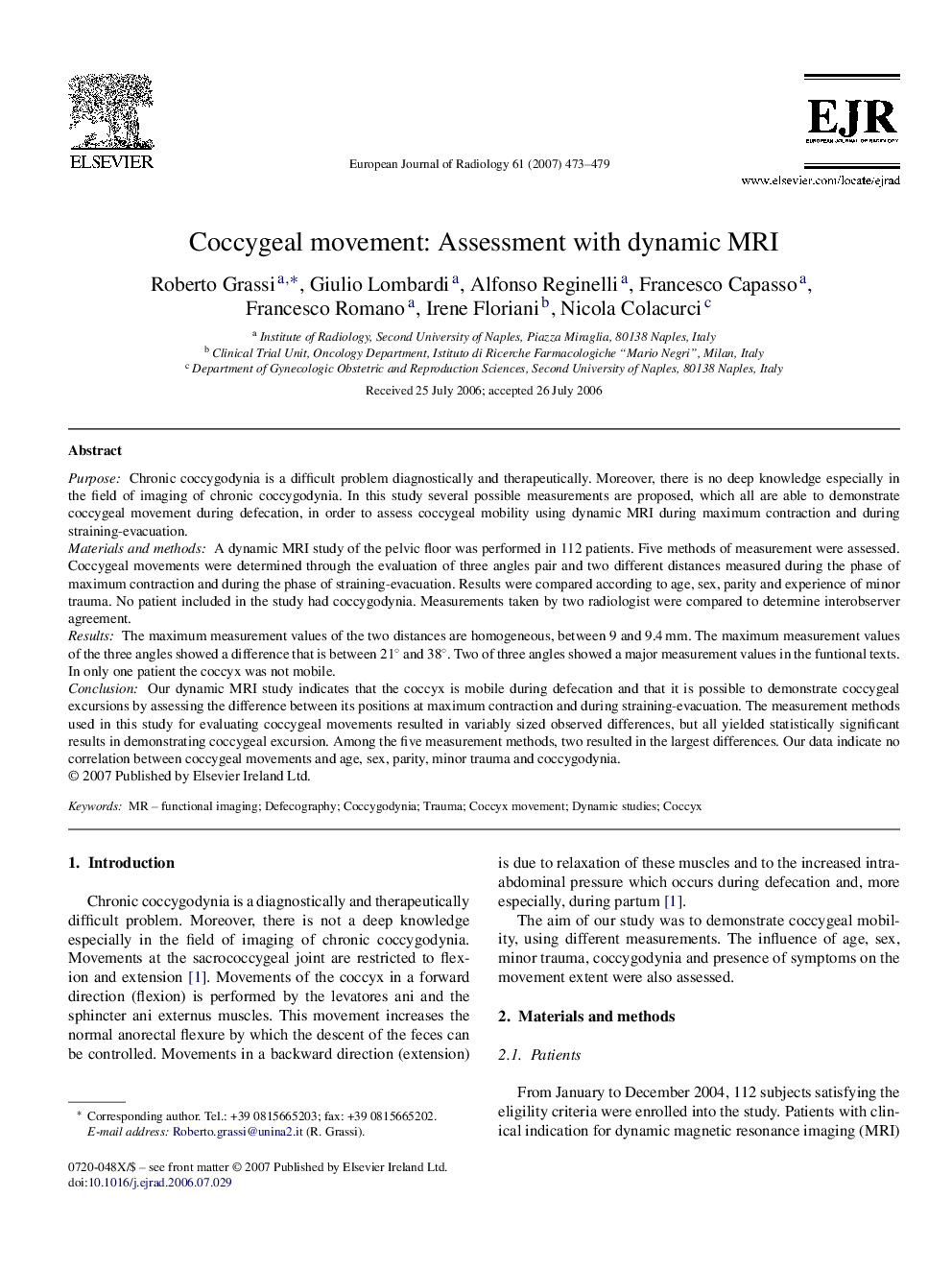 Coccygeal movement: Assessment with dynamic MRI