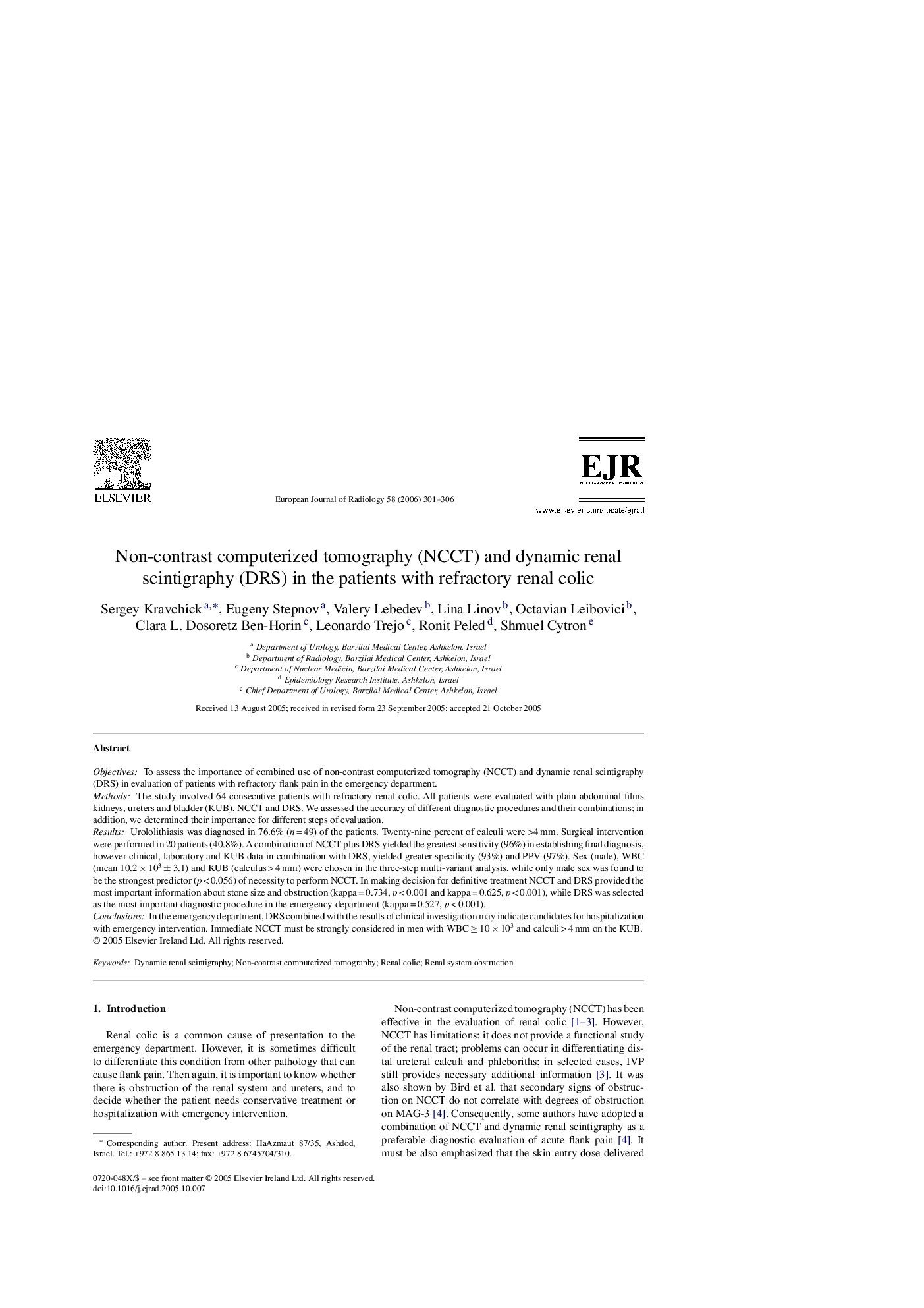 Non-contrast computerized tomography (NCCT) and dynamic renal scintigraphy (DRS) in the patients with refractory renal colic