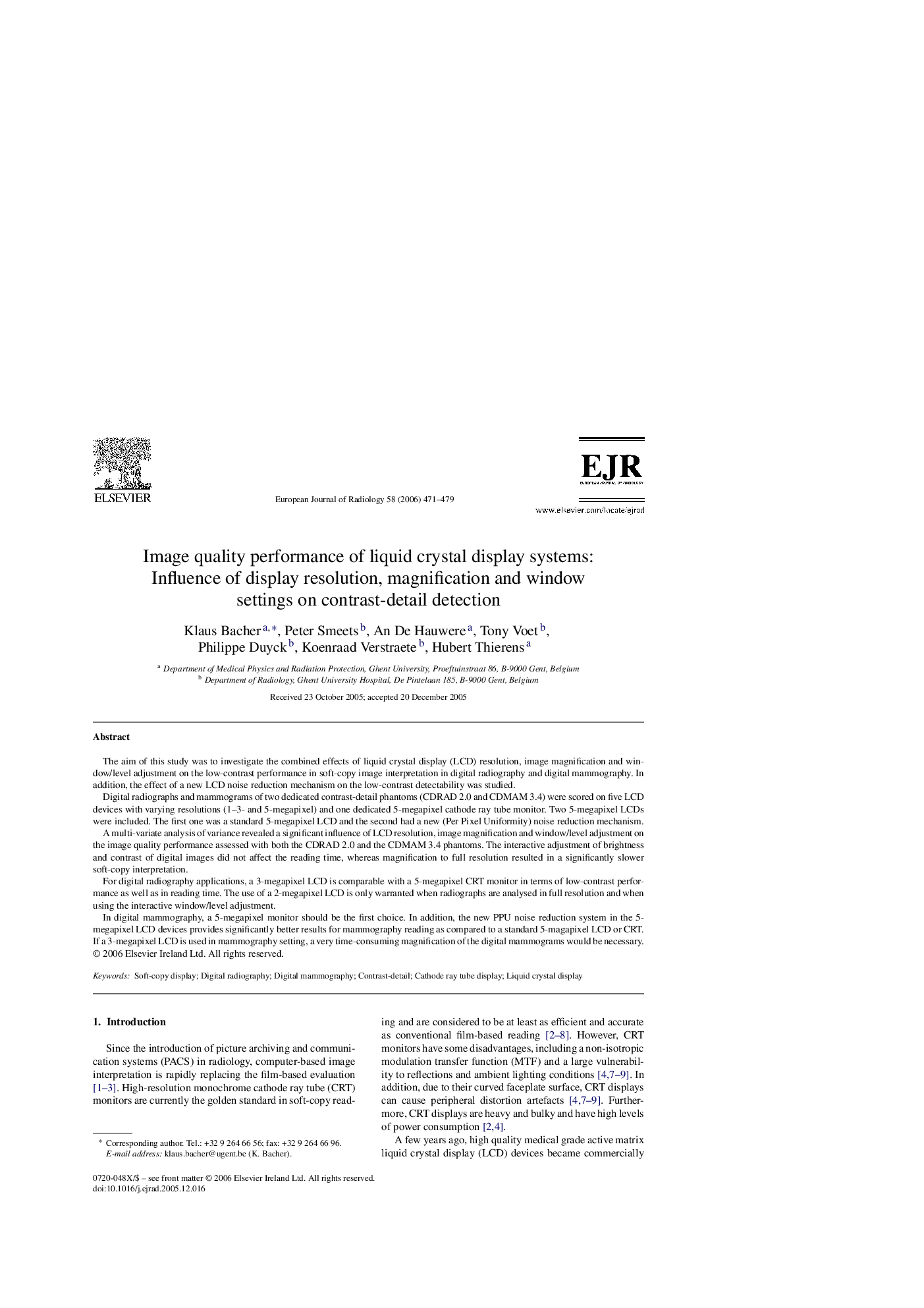 Image quality performance of liquid crystal display systems: Influence of display resolution, magnification and window settings on contrast-detail detection