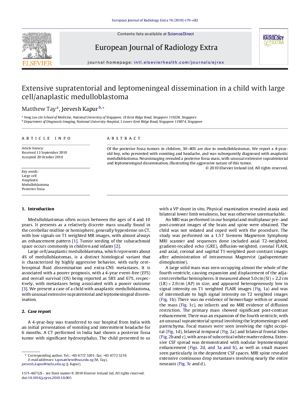 Extensive supratentorial and leptomeningeal dissemination in a child with large cell/anaplastic medulloblastoma