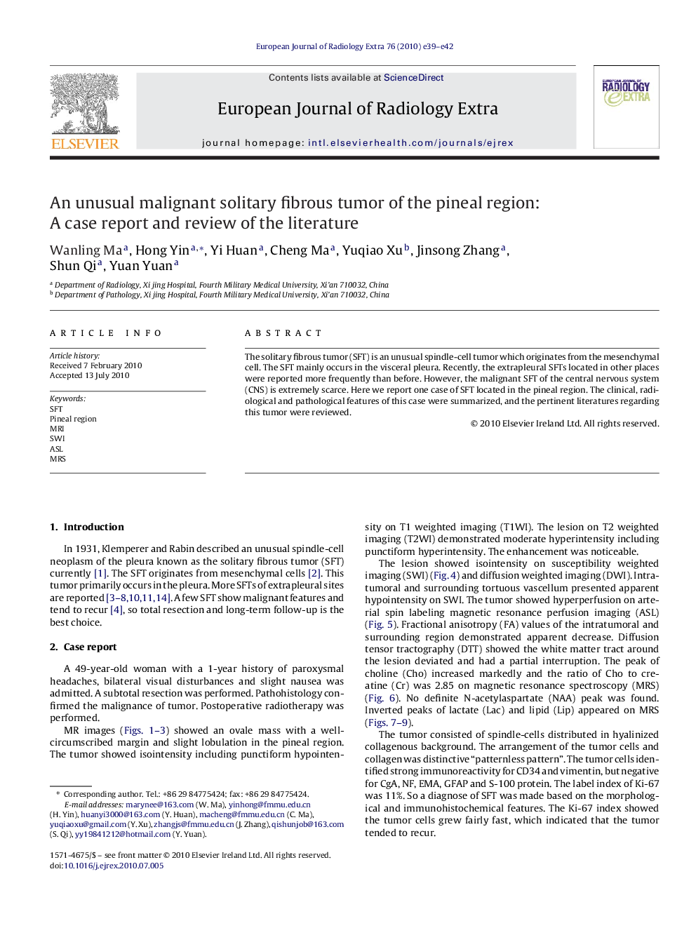 An unusual malignant solitary fibrous tumor of the pineal region: A case report and review of the literature