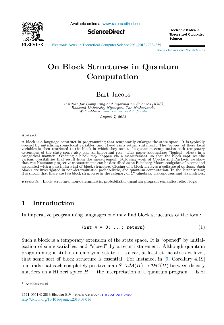 On Block Structures in Quantum Computation