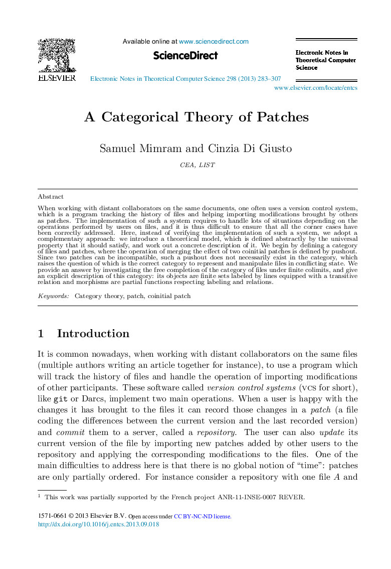 A Categorical Theory of Patches