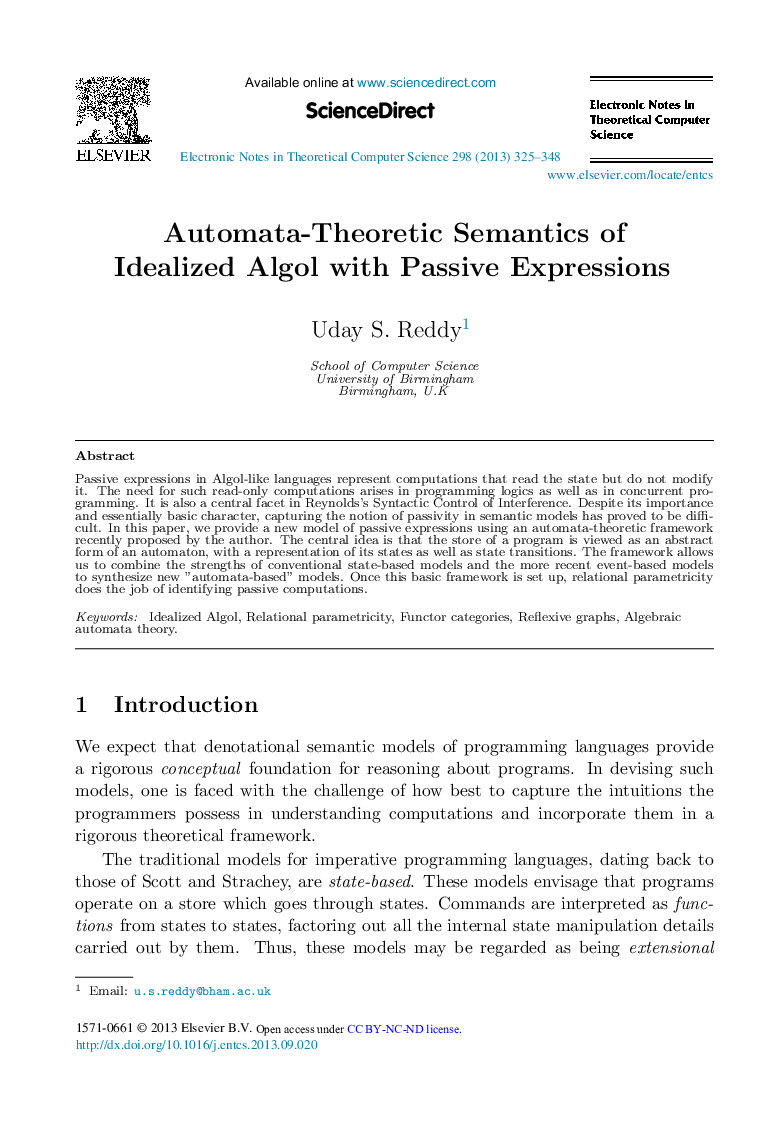 Automata-Theoretic Semantics of Idealized Algol with Passive Expressions